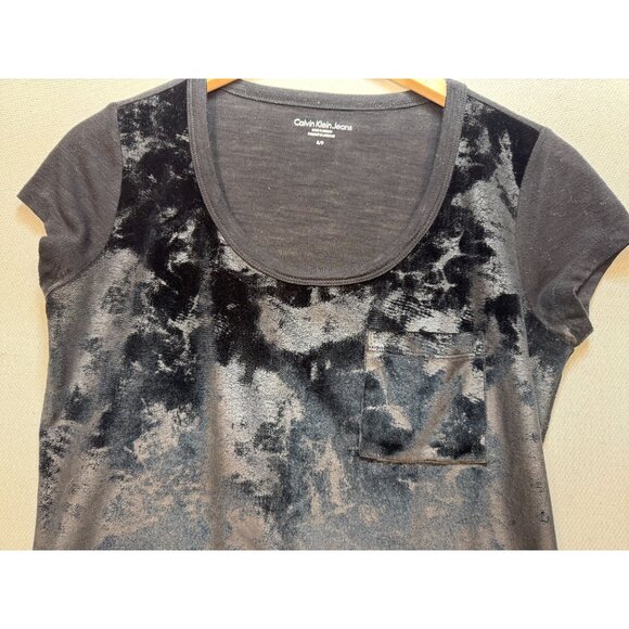 Calvin Klein Jeans Velour T-Shirt Womens Small Black Burnout - Picture 4 of 10